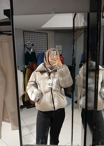 Gri Şişme Kadın Kışlık Ceket - Görsel 2