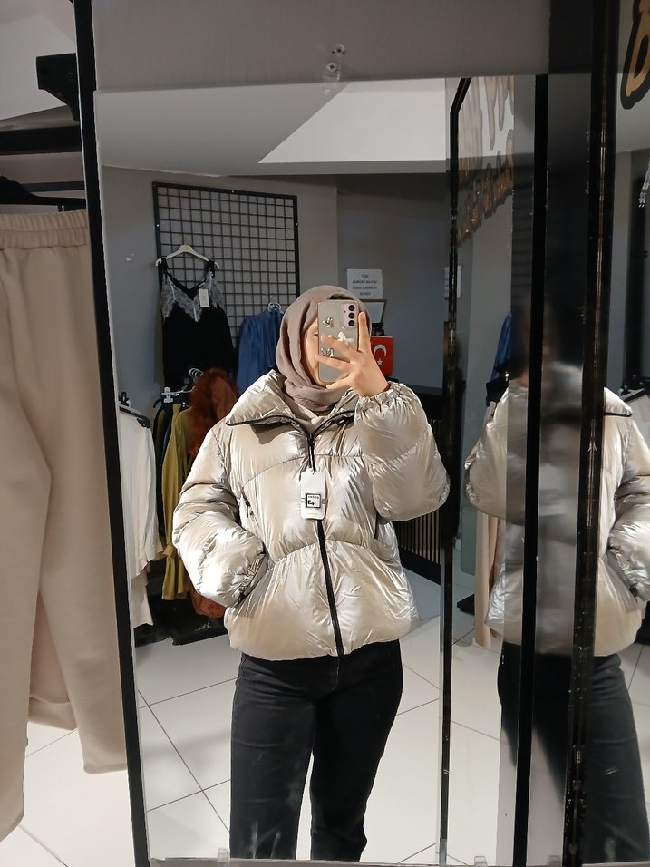 Gri Şişme Kadın Kışlık Ceket - Görsel 2