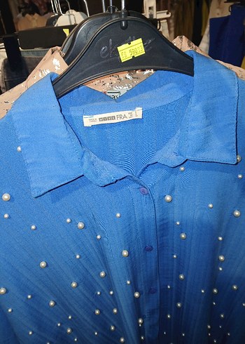 Mavi İnci Detaylı Uzun Kollu Kadın Gömlek - Görsel 2