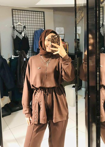 Kahverengi kürklü Yelek takım - Görsel 3