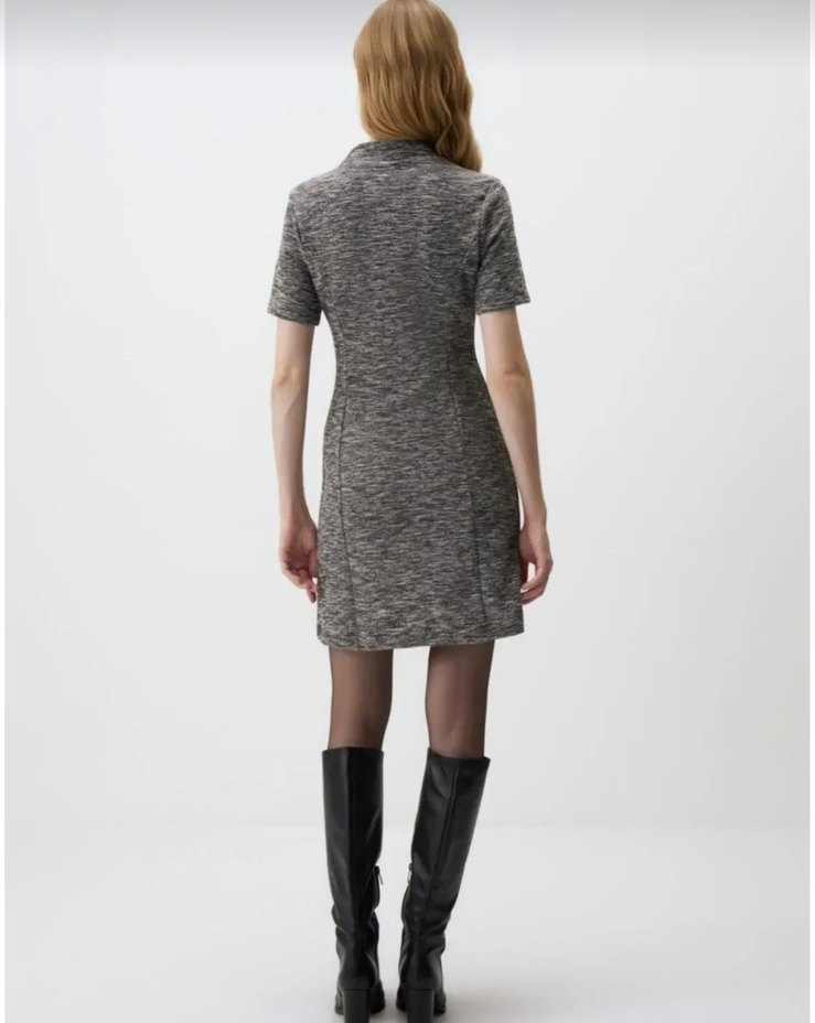 jimmy key Gri Kısa Yüksek Yakalı Elbise - Görsel 2