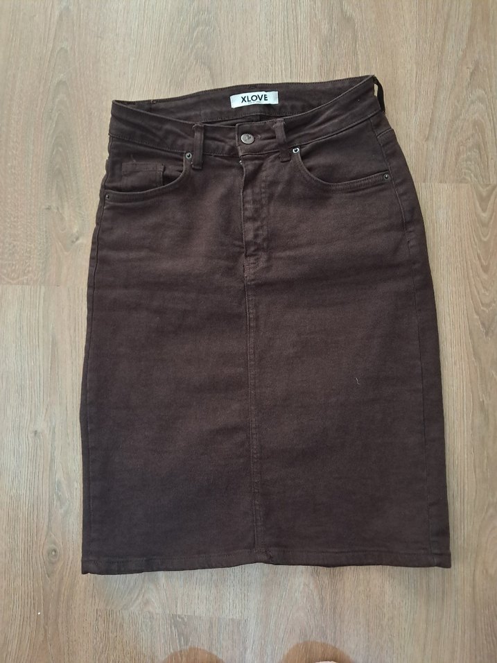 Kadın Kahverengi Kot Etek - Görsel 2