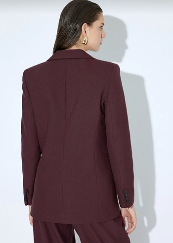 Bordo Düğmeli Kadın Blazer Ceket - Görsel 5