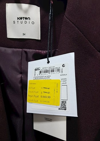 Bordo Düğmeli Kadın Blazer Ceket - Görsel 3