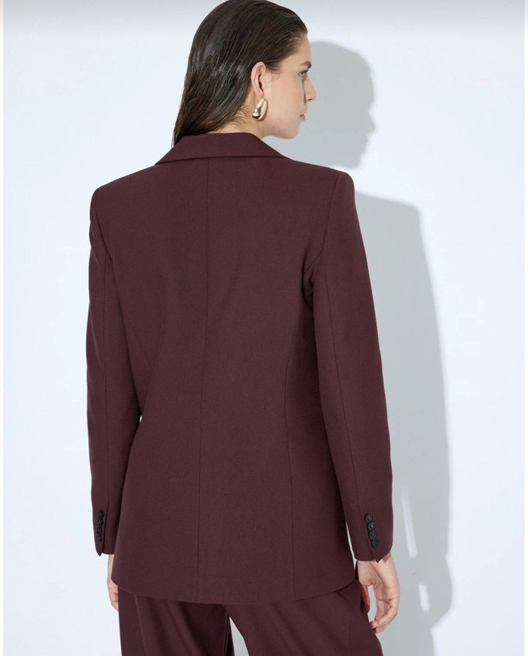 Bordo Düğmeli Kadın Blazer Ceket - Görsel 5