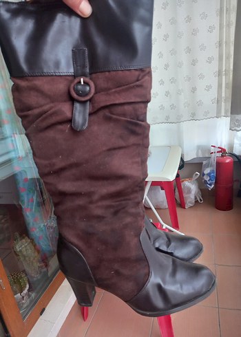 KAHVERENGİ SÜET GÖRÜNÜMLÜ TOKALI ÇİZME - Görsel 5