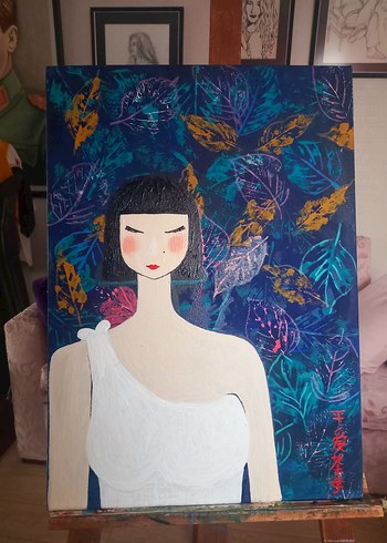 ÇİN RESSAM İMZALI KADIN FİGÜRLÜ RESİM TABLO - Görsel 7