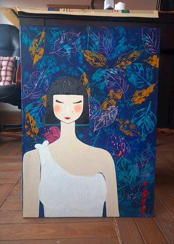 ÇİN RESSAM İMZALI KADIN FİGÜRLÜ RESİM TABLO - Görsel 5