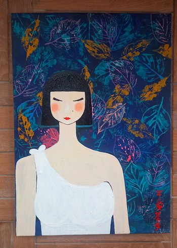 ÇİN RESSAM İMZALI KADIN FİGÜRLÜ RESİM TABLO - Görsel 6