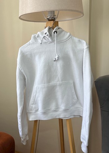 Beyaz Yüksek Yakalı Salaş Sweatshirt