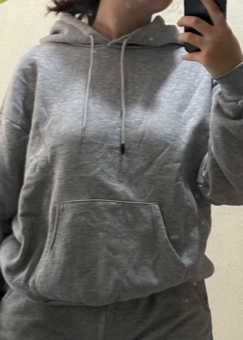 38 Beden Gri Kapüşonlu Kadın Sweatshirt