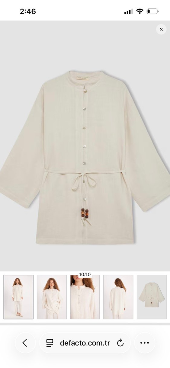 Bej Düğmeli Midi Keten Tunik Manuka - Görsel 2