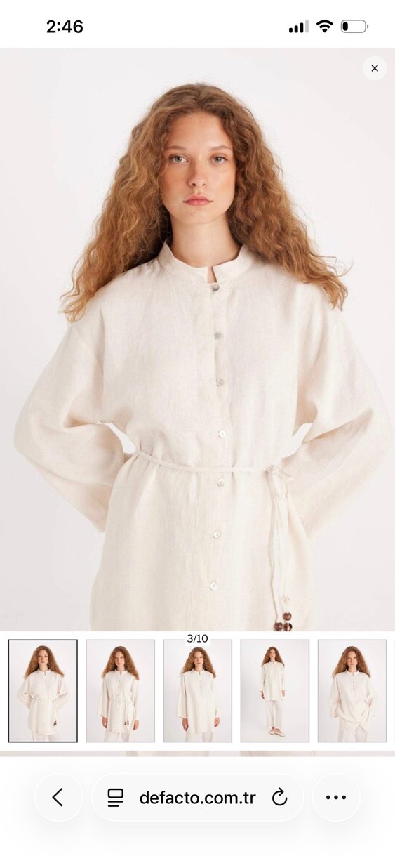 Bej Düğmeli Midi Keten Tunik Manuka - Görsel 3