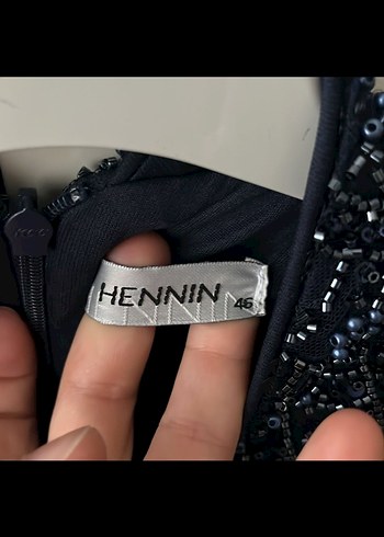 Boncuk İşlemeli Lacivert Uzun Kadın Elbise - Görsel 3