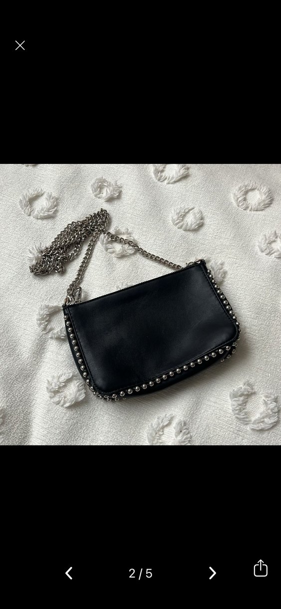 Zincir Detaylı Siyah Deri Punk Çanta - Görsel 2