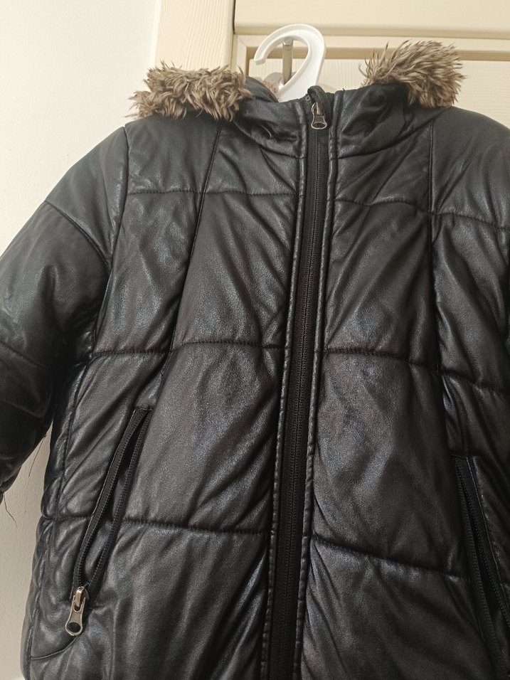 Kapüşonlu Siyah Deri Erkek Çocuk Mont - Görsel 2