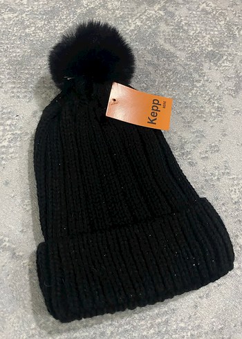 Siyah Kadın Örgü Yün Bere Ponponlu - Görsel 2