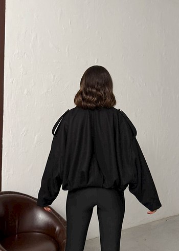 Kadın Siyah Deri Kemerli Ceket - Görsel 3