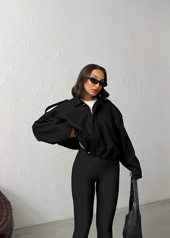 Kadın Siyah Deri Kemerli Ceket - Görsel 2