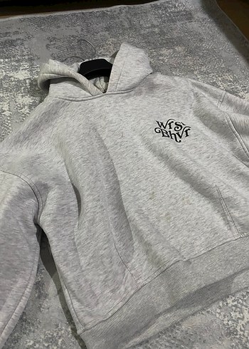 Gri Kapüşonlu Kadın Sweatshirt - Görsel 2