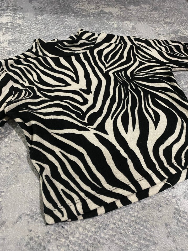 Zebra Desenli Uzun Kollu Boğazlı Bluz - Görsel 3