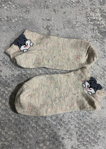 Kız Çocuk Nakışlı Gri Triko Çorap - Görsel 2