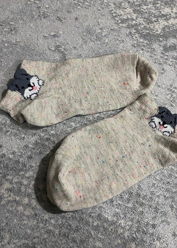 Kız Çocuk Nakışlı Gri Triko Çorap - Görsel 3