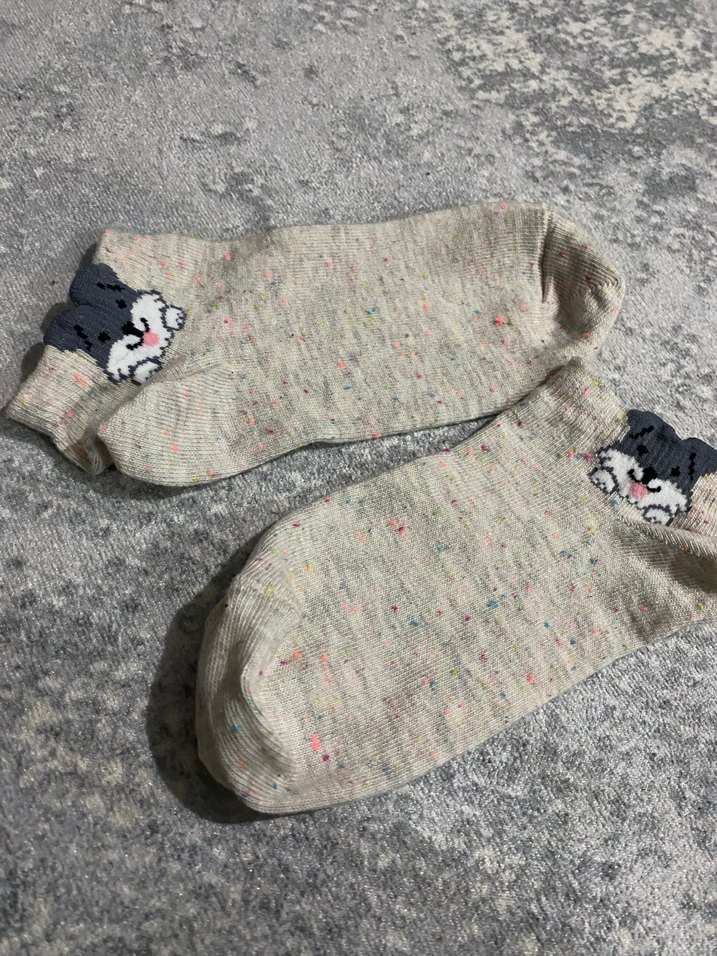 Kız Çocuk Nakışlı Gri Triko Çorap - Görsel 3