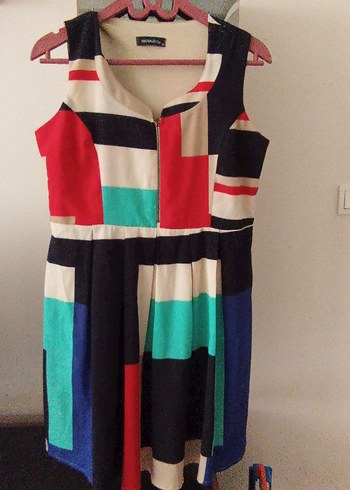 Çok Renkli Desenli Midi Kadın Elbise - Görsel 9