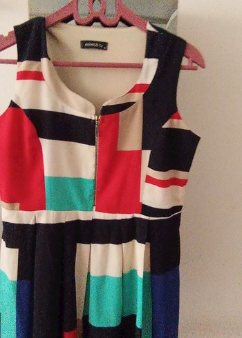 Çok Renkli Desenli Midi Kadın Elbise - Görsel 7