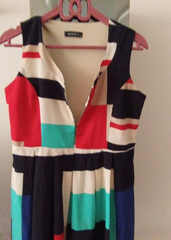 Çok Renkli Desenli Midi Kadın Elbise - Görsel 8