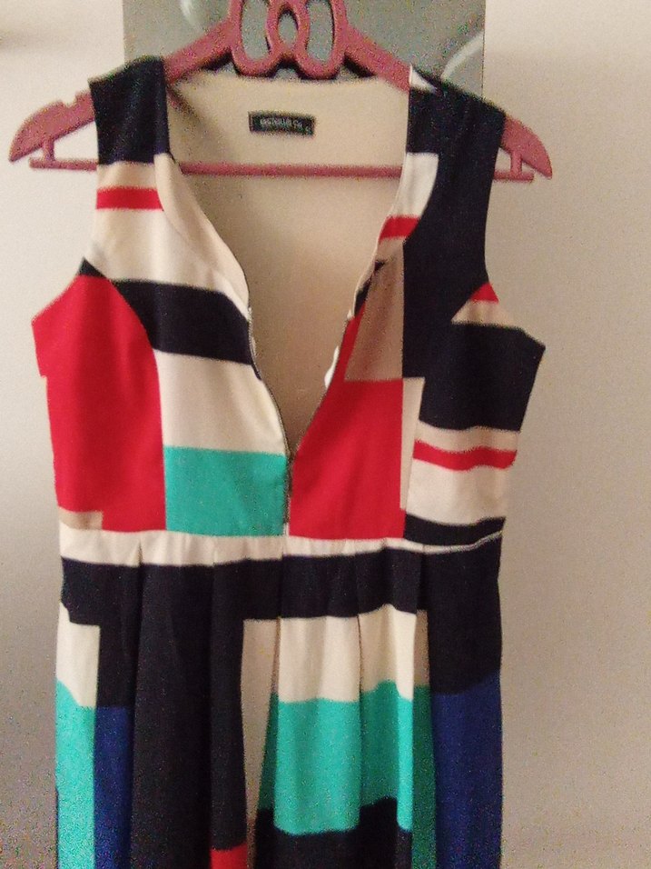 Çok Renkli Desenli Midi Kadın Elbise - Görsel 4