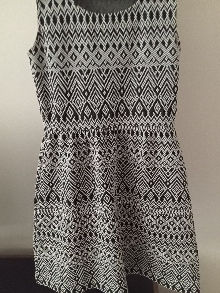 Gri Desenli Bohem Kadın Triko Elbise - Görsel 2