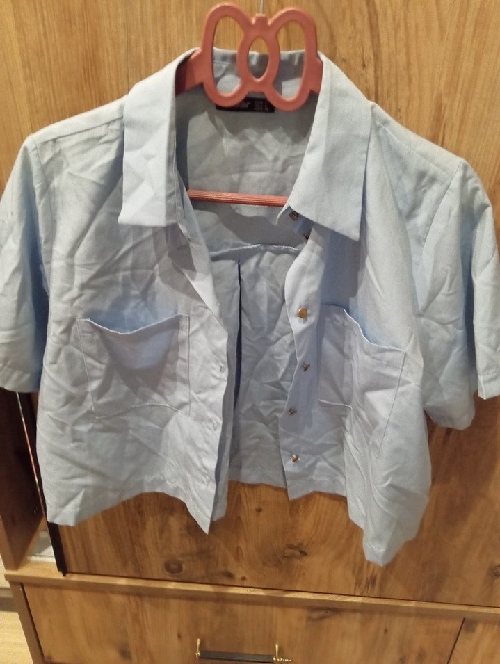 Mavi Keten Mini Gömlek - Görsel 2