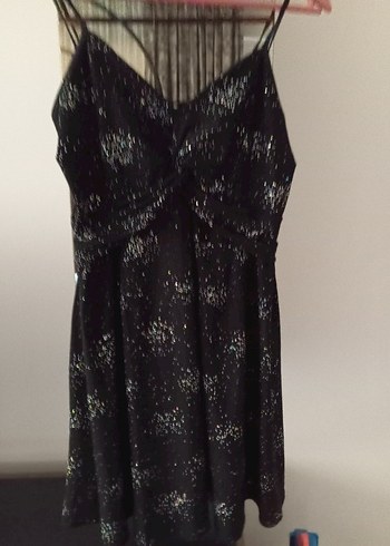 Siyah Drapeli Mini Askılı Gece Elbisesi - Görsel 10