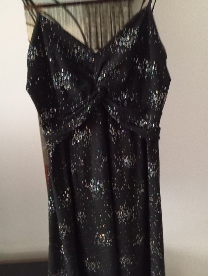 Siyah Drapeli Mini Askılı Gece Elbisesi - Görsel 4