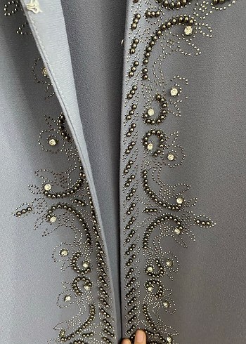 Uzun Kollu Gri Nakışlı Kadın Elbisesi - Görsel 3