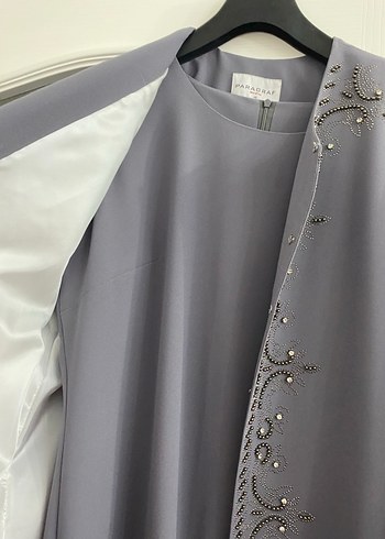 Uzun Kollu Gri Nakışlı Kadın Elbisesi - Görsel 5