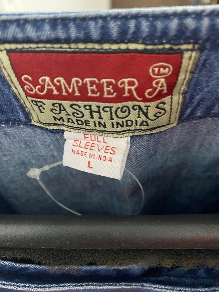 Nakışlı Uzun Mavi Denim Elbise - Görsel 3
