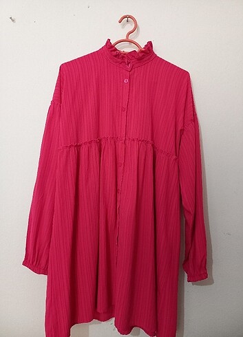 pembe fırfırlı tunik gömlek
