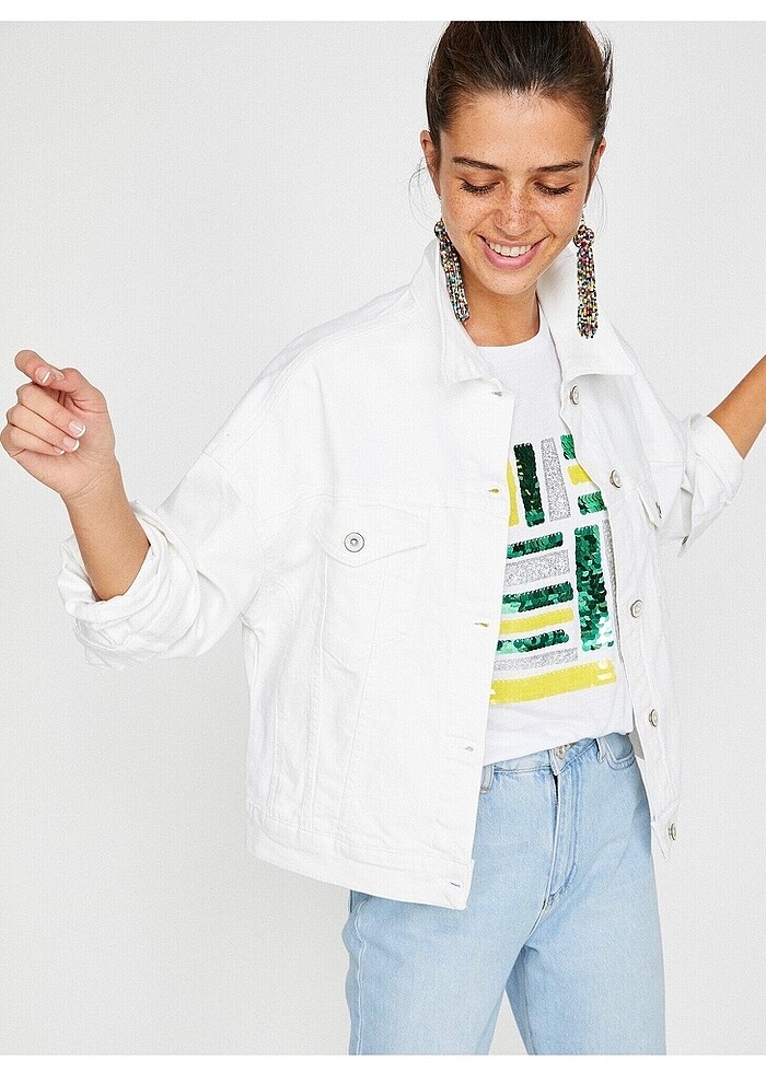 KOTON YENİ VE ETİKETLİ TAŞ DETAYLI JEAN CEKET - Görsel 5