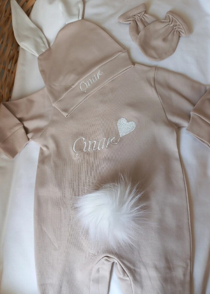 Nakışlı tavşan tulum hastane çıkış seti  - Görsel 5