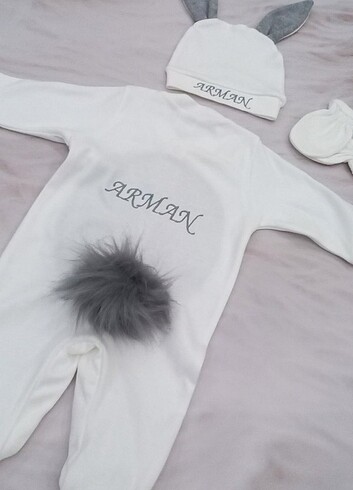 Nakışlı tavşan tulum hastane çıkış seti  - Görsel 5