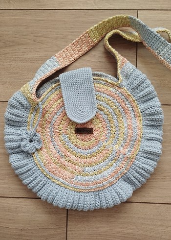 Fırfırlı Pastel Renk Örgü Bohem Kadın Çanta - Görsel 5