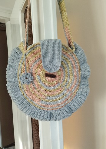 Fırfırlı Pastel Renk Örgü Bohem Kadın Çanta - Görsel 3