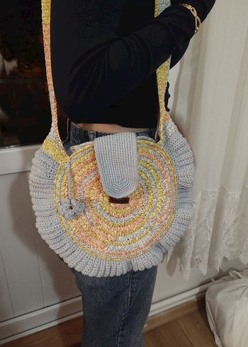 Fırfırlı Pastel Renk Örgü Bohem Kadın Çanta - Görsel 7