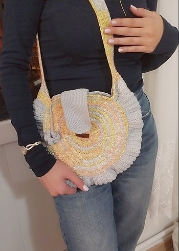 Fırfırlı Pastel Renk Örgü Bohem Kadın Çanta - Görsel 6