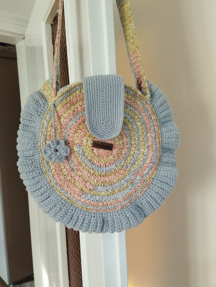 Fırfırlı Pastel Renk Örgü Bohem Kadın Çanta - Görsel 3