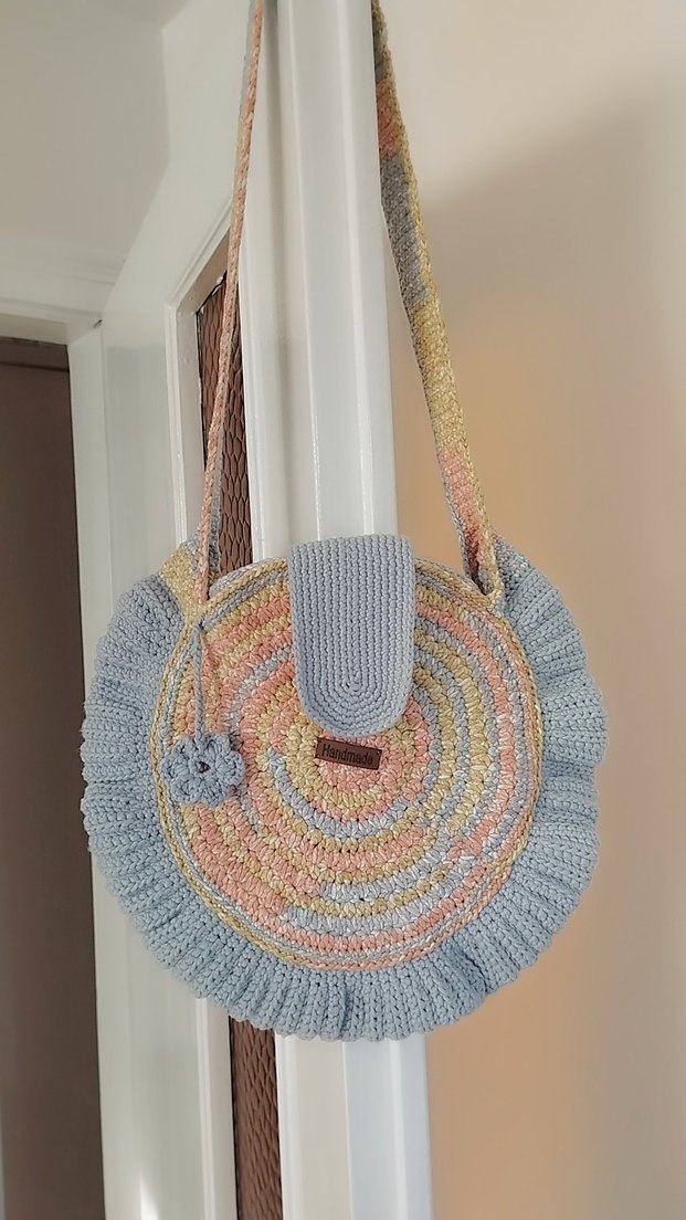 Fırfırlı Pastel Renk Örgü Bohem Kadın Çanta - Görsel 2