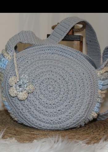 Gri Örgü Bohem Kadın Çanta - Görsel 2